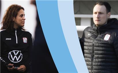 Cristina Correia und Daniel Zirbes präsentieren die FLF-Auswahl bei einem Event zur Fußballförderung