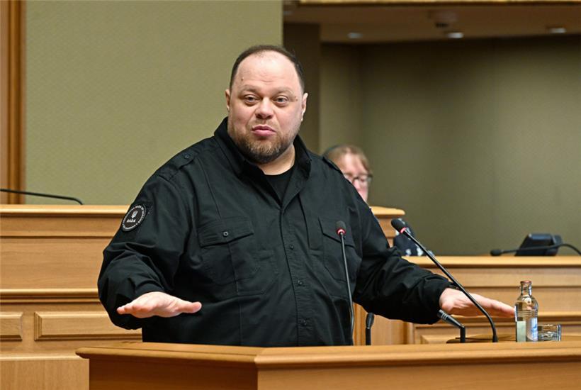 Dank von Volk zu Volk: der ukrainische Parlamentspräsident Ruslan Stefantschuk in der Chamber
