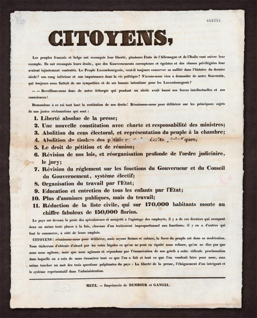 Dans la nuit du 12 au 13 mars, ces revendications sont affichées dans les rues de la capitale par un ancien soldat de la garnison prussienne
