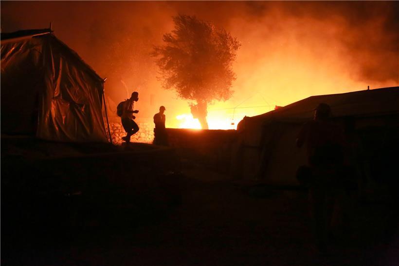 Das Feuer zerstörte große Teile des Flüchtlingslagers auf der Insel Lesbos
