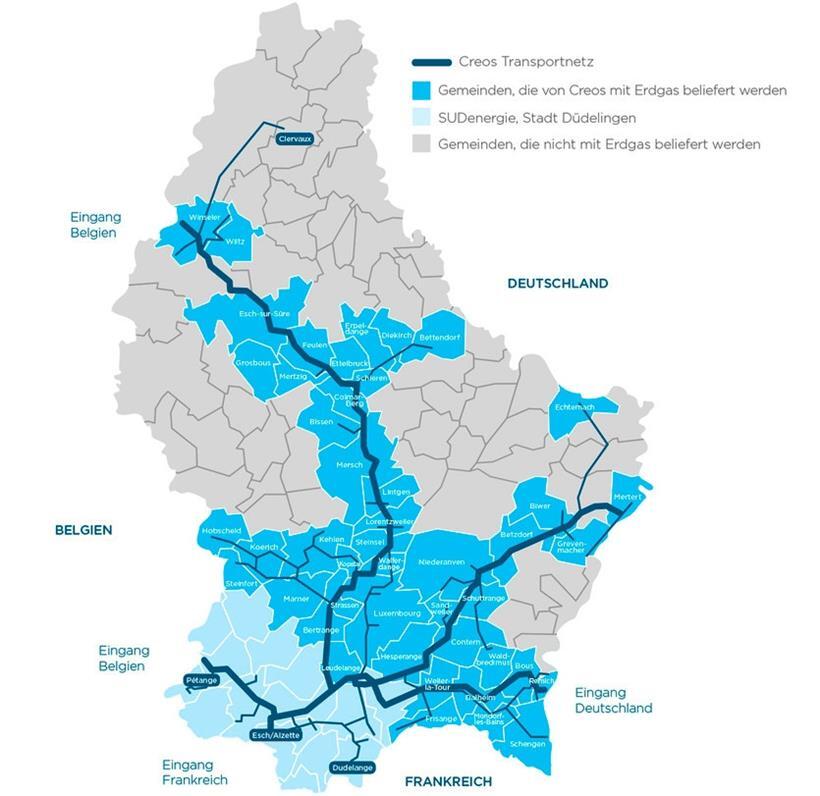 Das Gasnetz Luxemburgs
