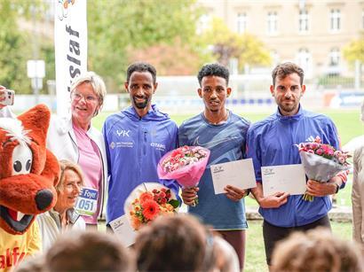 Das Herren-Podium der Jubiläumsauflage: Yonas Kinde, Alexander Tesfay und Luca Volta (v.l.)