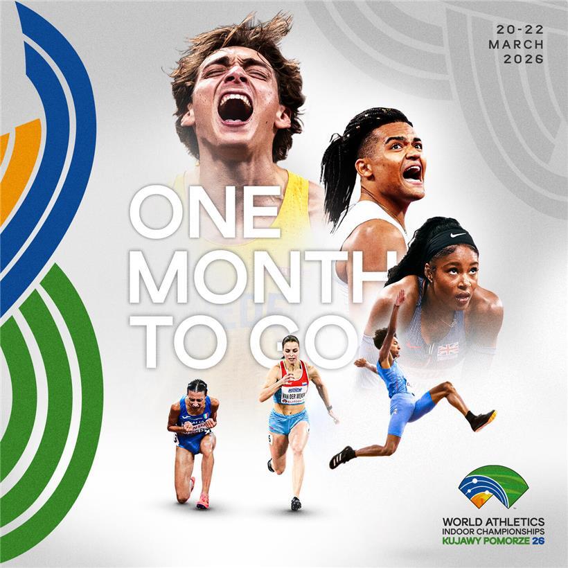 Plakat von World Athletics mit Logo und dynamischem Design für internationalen Leichtathletik-Wettbewerb