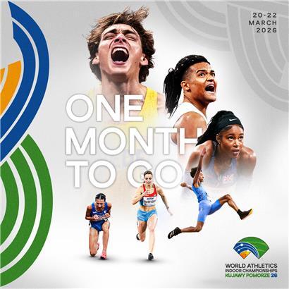 Plakat von World Athletics mit Logo und dynamischem Design für internationalen Leichtathletik-Wettbewerb