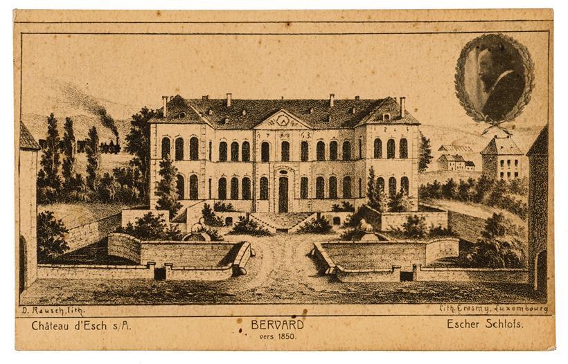 Das Schloss um 1860 nach Lithografien von Rausch und Erasmy. Postkarte.