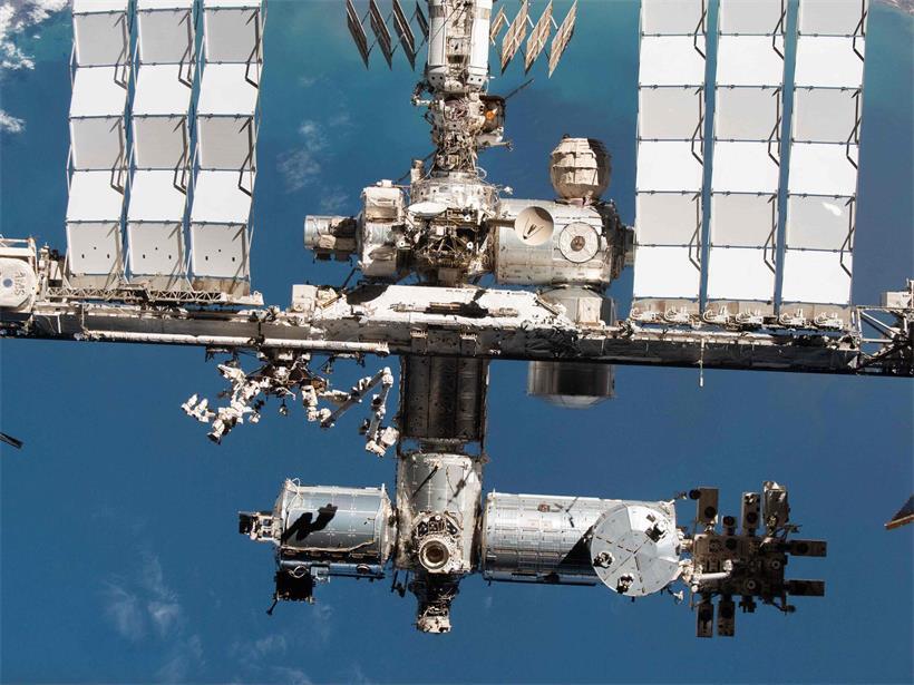 US- und russisches Raumstationssegment der Internationalen Raumstation ISS, aufgenommen 2024 im Weltraum