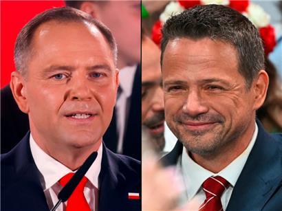 Das Wahlresultat war denkbar knapp, doch am Ende lag Karol Nawrocki (l.) eine Nasenspitze vor Rafal Trzaskowski
