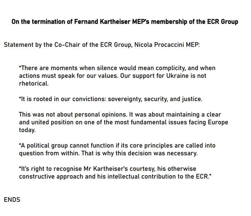 Das offizielle Statement der EKR zum Rauswurf von Fernand Kartheiser
