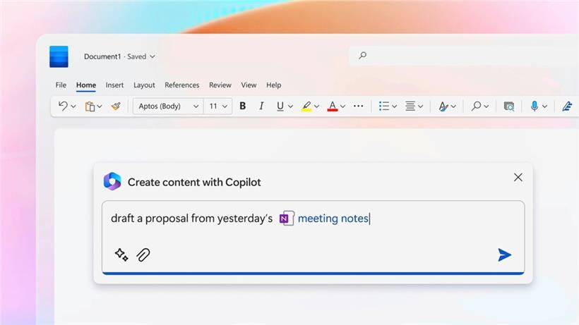 Das von Microsoft zur Verfügung gestellte Bild zeigt, wie „Microsoft 365 Copilot“ beim Verfassen eines Textes aus Notizen in Word helfen kann
