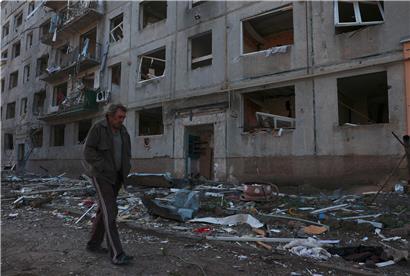 Das zerstörte Dorf Otscheretyne in der Region Donezk
