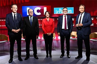 De gauche: Raphaël Glucksmann, Emmanuel Maurel, Ségolène Royal, Olivier Faure et Jérôme Guedj, les candidats du Parti socialiste