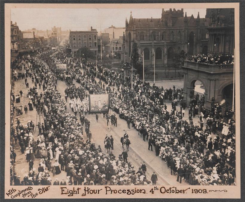 Demonstranten für den Achtstundentag am 4. Oktober 1909
