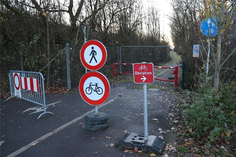 Der Abschnitt des nationalen Radwegs PC6 bei Monnerich ist bis März 2026 gesperrt
