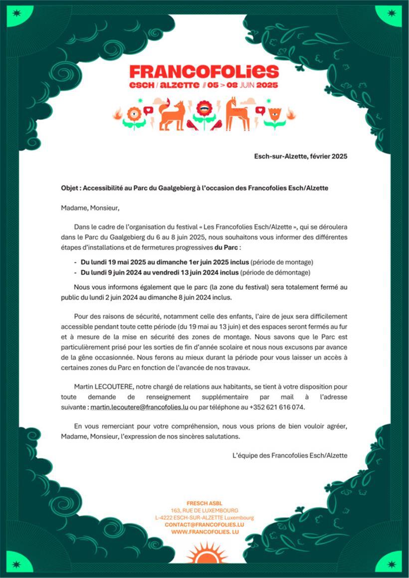 Der Brief des Francofolies-Organisators frEsch
