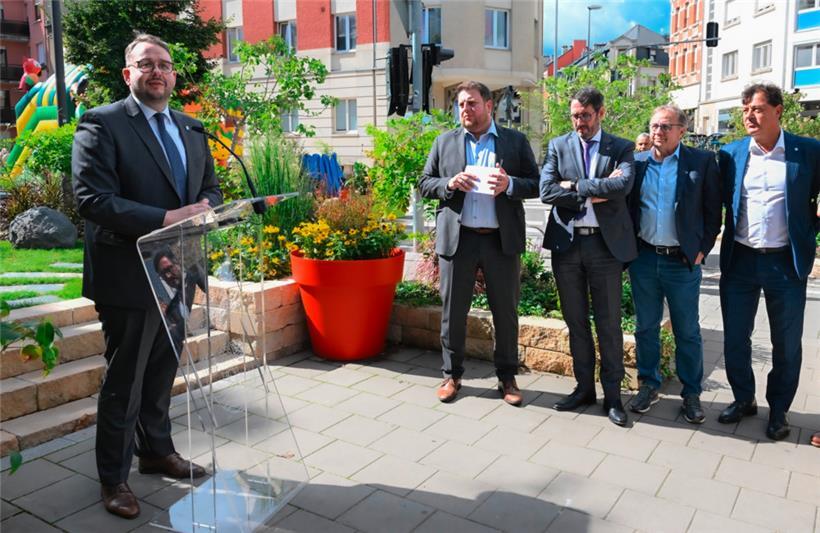 Der Escher Schöffenrat bei der Eröffnung der Mobilitätswoche 2024 vor zehn Tagen (v.l.): Bürgermeister Christian Weis (CSV), Meris Sehovic („déi gréng“), Bruno Cavaleiro (CSV), André Zwally (CSV) und Pim Knaff (DP)
