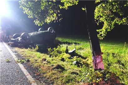 Der Fahrer kam von der Straße ab und erwischte einen Baum
