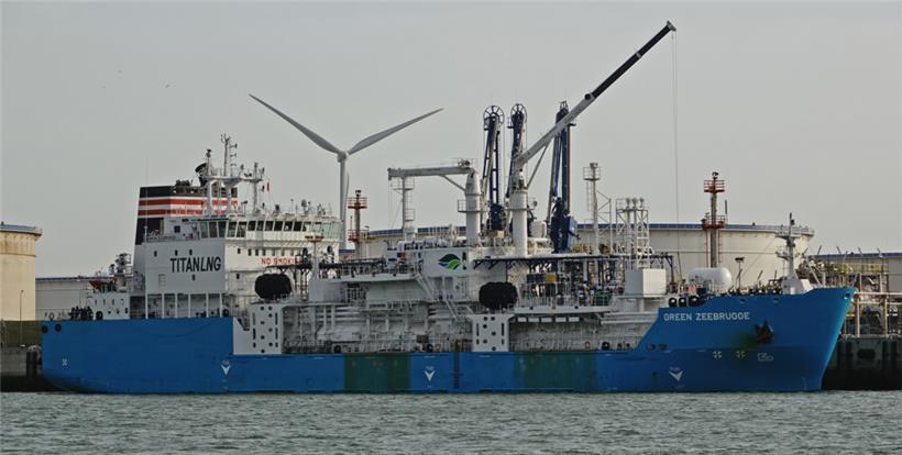 Der LNG-Tanker „Green Zeebrugge“ im März 2021 am Terminal in Zeebrugge
