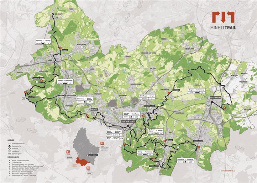 Der Minett-Trail und seine „Kabaisercher“ auf einen Blick
