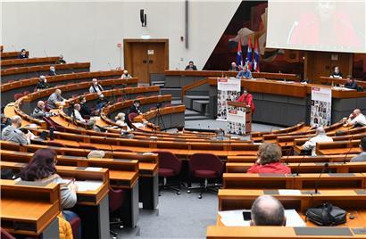 Der Nationalvorstand des OGBL kam Corona-bedingt im „Hémicycle“ auf Kirchberg zusammen 
