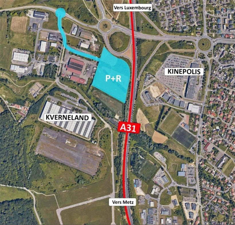 Der Park-and-Ride-Parkplatz liegt an der A31, die nach Luxemburg führt 

