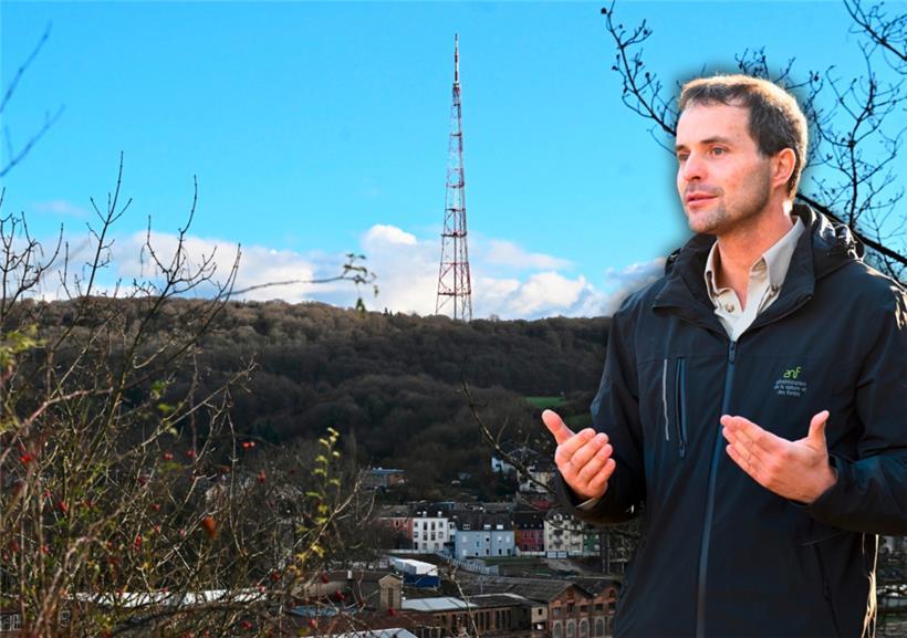 Der Sendeturm von Düdelingen befindet sich im Wald auf dem „Ginzebierg“
