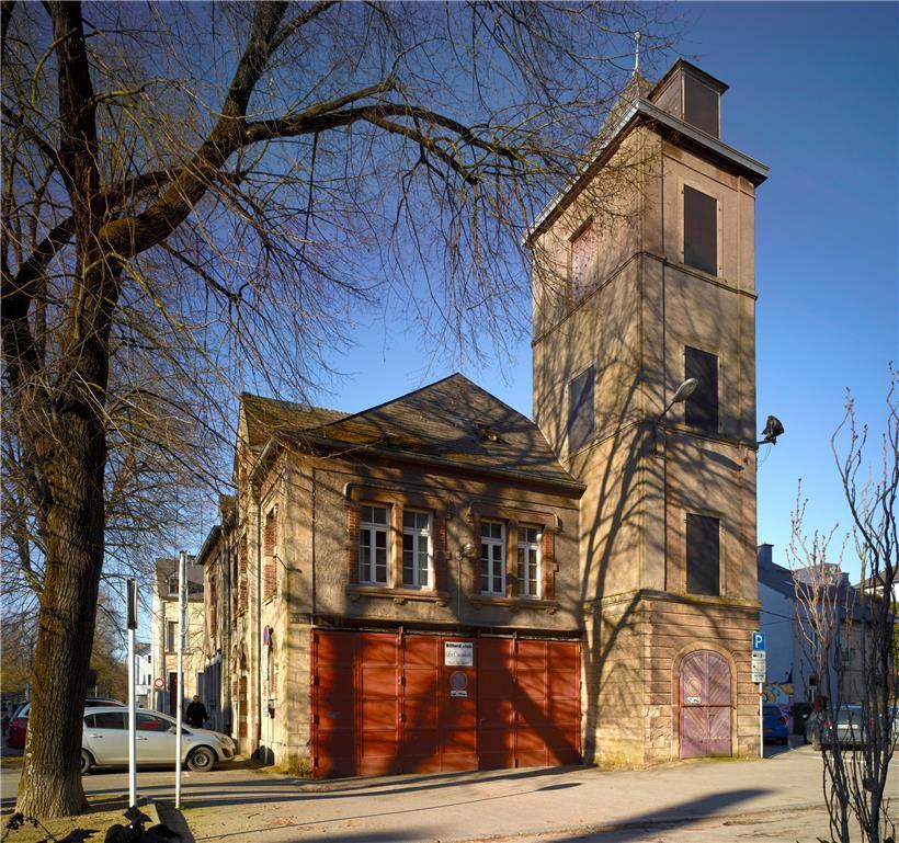Der Steigerturm am „Sprëtzenhaus“. Hier wurden die ausgerollten Schläuche getroc...