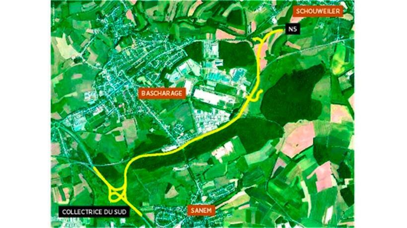 Der Verlauf der 4,2 km langen Umgehungsstraße von Bascharage
