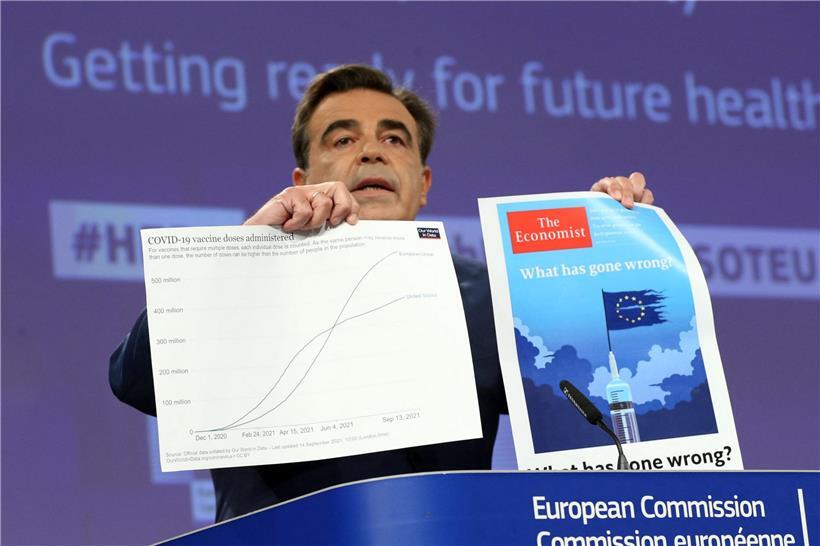 Der Vize-Präsident der EU-Kommission Margaritis Schinas wollte bei der Präsentation von HERA gestern klarstellen, dass die EU in Sachen Impfungen führend sei und besser dastehe als andere große Länder in der Welt

