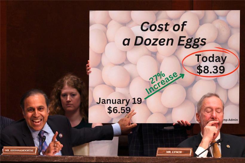 Der demokratische Abgeordnete Raja Krishnamoorthi beschwert sich am 5. März in Washington eindrücklich über die gestiegenen Preise der Eier in den USA
