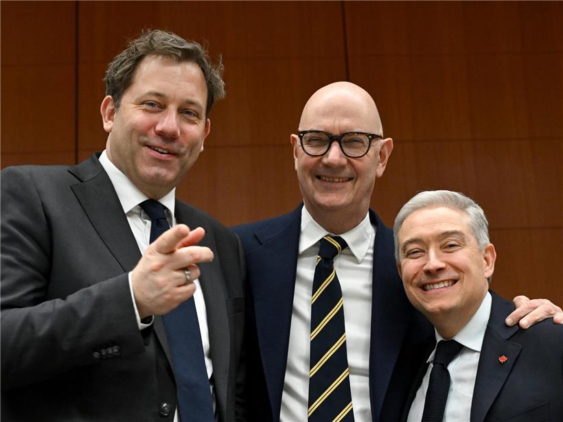 Finanzminister Lars Klingbeil mit Roland Lescure und François-Philippe Champagne bei EU-Finanzministertreffen, neues Format initiiert