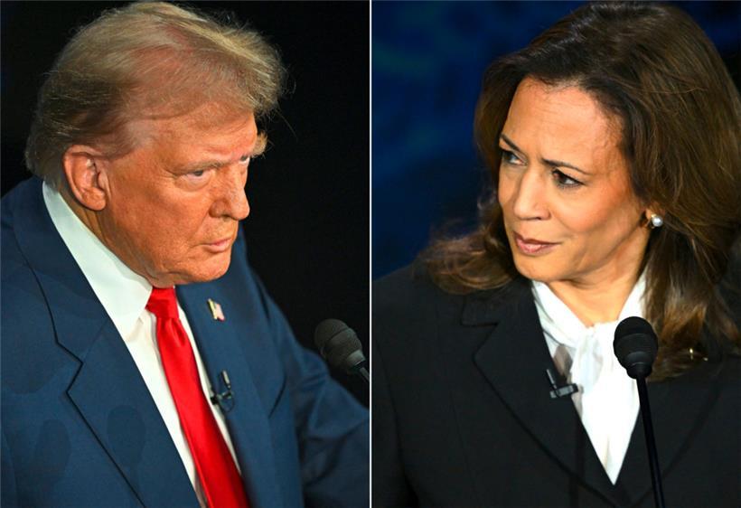 Der ehemaligen US-Präsidenten und republikanischen Präsidentschaftskandidaten Donald Trump und die US-Vizepräsidentin und demokratische Präsidentschaftskandidatin Kamala Harris

