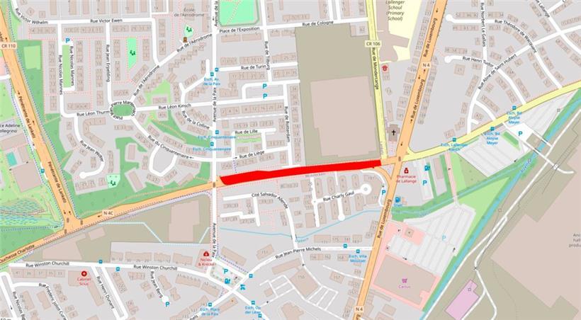 Der in Rot eingezeichnete Straßenabschnitt wird ab dem 25. Februar für den Verkehr geschlossen
