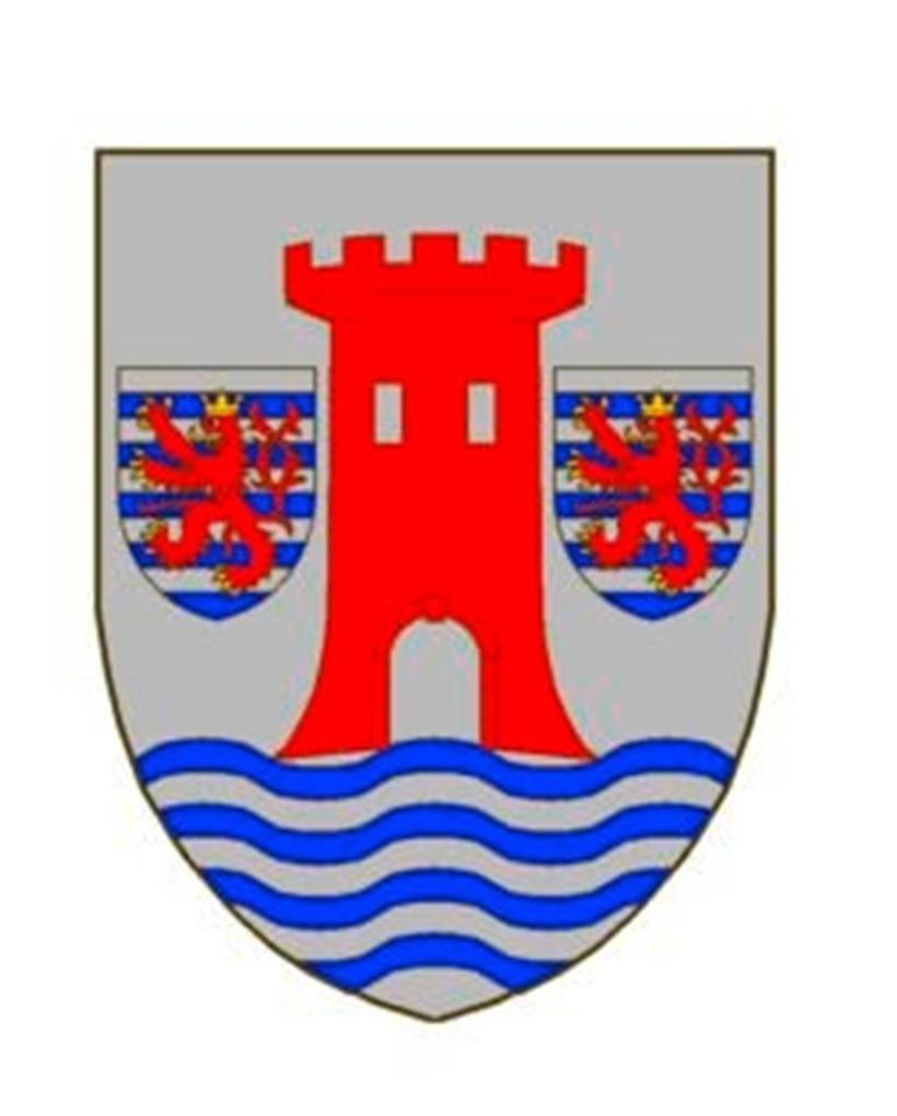 Der rote Turm auf dem Stadtwappen weist heute noch auf die ehemalige Stadtmauer hin
