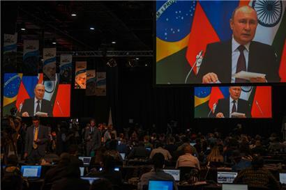 Der russische Präsident Wladimir Putin hielt am 24. August eine Videoansprache an die Teilnehmer des Brics-Gipfels in Südafrika
