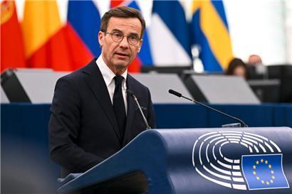 Der schwedische Regierungschef Ulf Kristersson stellte gestern im EU-Parlament das Programm des schwedischen EU-Ratsvorsitzes vor
