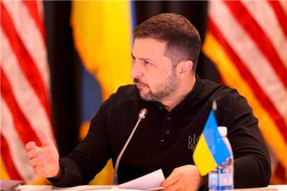 Der ukrainische Präsident Wolodymyr Selenskyj spricht während seiner Teilnahme an einem Treffen der Kontaktgruppe für Verteidigungsfragen der Ukraine am 6. September 2024 auf dem US-Luftwaffenstützpunkt Ramstein im Südwesten Deutschlands
