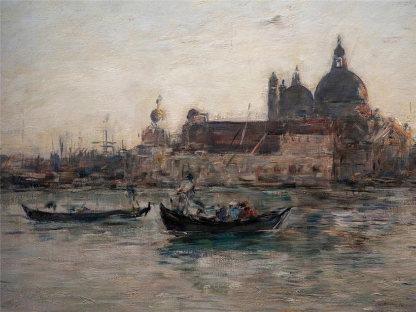 Des ciels normands aux tons nuancés de Venise: „Venise, la Salute, la Piazzetta et le grand canal le soir“ (1893, huile, 55 x 90 cm)
