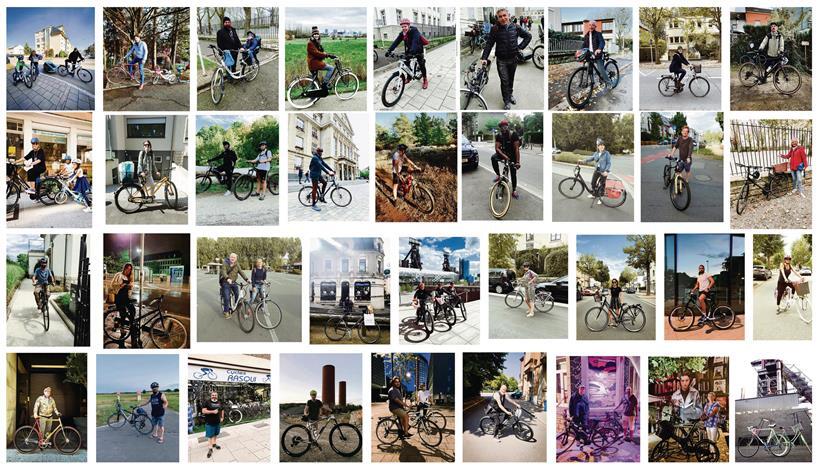 Die Aktivität von Esch Biken begann in Sommer 2020 mit dem Posten von Escher Radfahrern, hier im Mosaik zusammengefasst 
