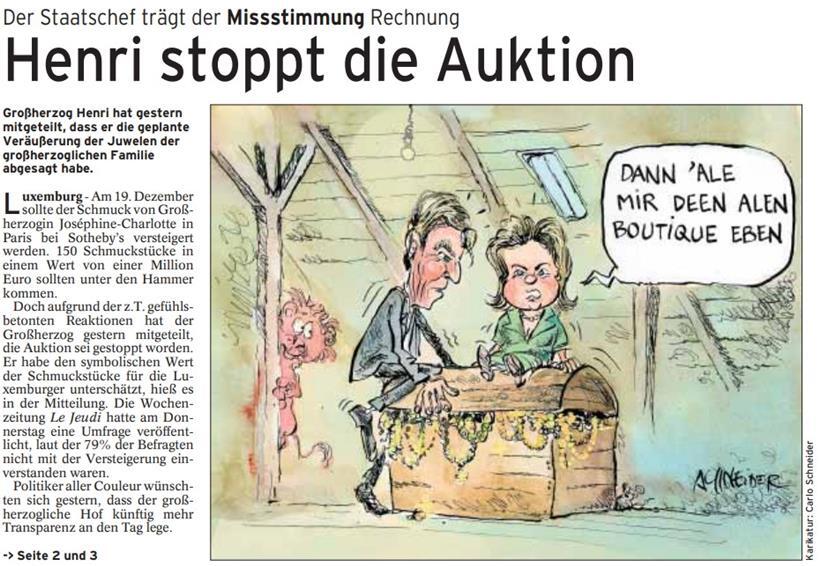 Die Auktion der großherzoglichen Schmuckstücke wurde eingestellt
