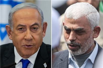 Die Bildkombo zeigt Benjamin Netanjahu, Ministerpräsident von Israel (l) und den Anführer der Terrororganisation Hamas im Gazastreifen, Jihia al-Sinwar, ®
