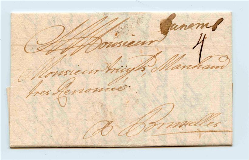 Die Briefe wurden von Luxemburg nach Brüssel befördert. Das Absenderland ist erkennbar an der oben rechts angebrachten Aufschrift (bzw. Stempel LUXEMB). Die Portogebühr wurde handschriftlich vermerkt (schwarz, in diesem Fall 4)
