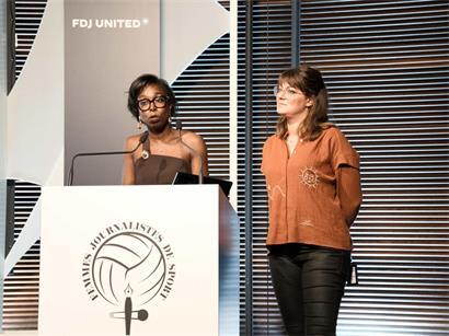 Co-Präsidentinnen der Femmes Journalistes de Sport, Syanie Dalmat und Mejdaline Mhiri, zeigen Enttäuschung über Studienergebnis