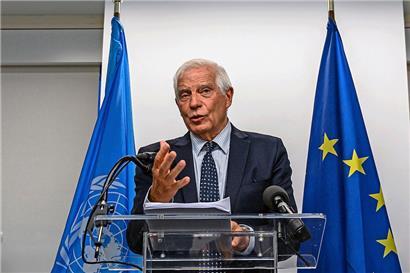 Die EU-Flagge in New York: Der EU-Außenbeauftragte Josep Borrell nimmt nach dem Ministertreffen Stellung
