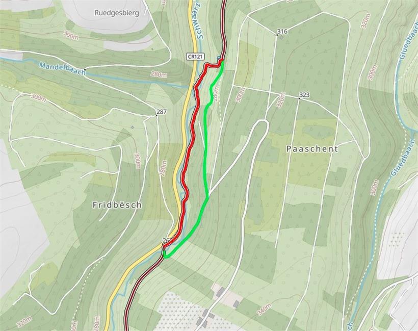 Die „Kallektuffquell“ soll über eine Umleitung (grün markiert) weiterhin erreichbar bleiben
