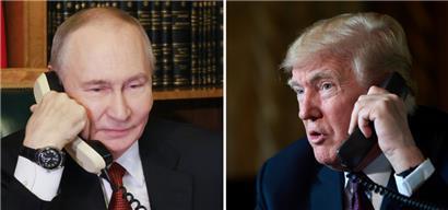 Die Kombo aus Archivbildern zeigt Russlands Präsidenten Wladimir Putin (l, 25.12.2025 in Moskau) und den US-Präsidenten Donald Trump (r, 22.11.2018 in Palm Beach), jweils am Telefon
