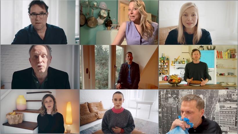 Die Kombo aus einzelnen Video-Standbildern der Internetaktion #allesdichtmachen via Youtube zeigt Schauspieler, die sich an der Internetaktion beteiligen – und denen das Ganze jetzt ordentlich um die Ohren fliegt
