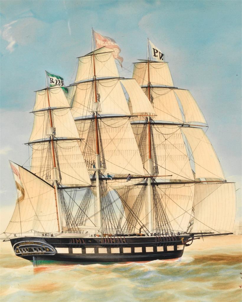 Die „Koning Willem de Tweede“, 1842, Gemälde von Jacob Spin
