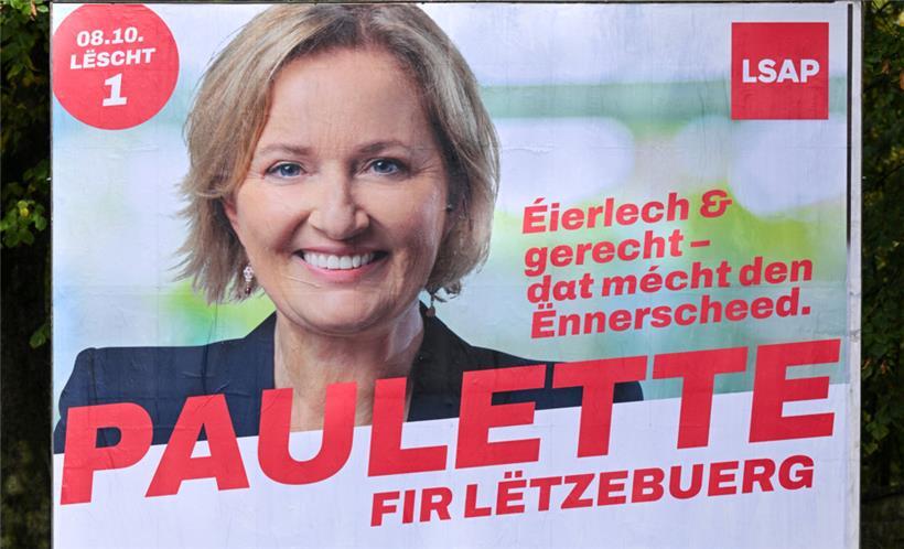 Die LSAP-Spitzenkandidatin grüßt vom Plakat
