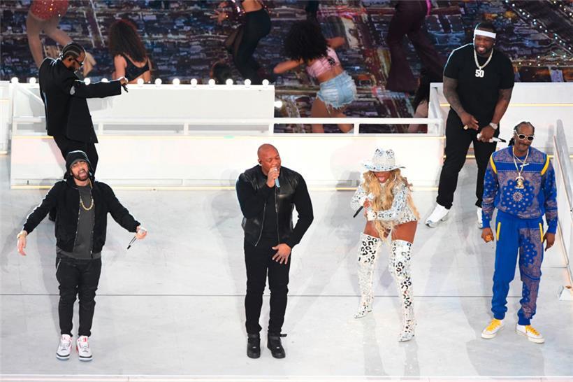 Die Musiker Eminem, Dr. Dre, Kendrick Lamar, „50 cent“, Mary J. Blige und Snoop ...