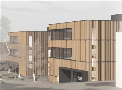 Gebäude mit klar getrennten Flügeln: Polizei auf der einen Seite, Bildungsministerium auf der anderen Seite